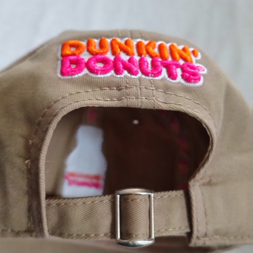 Dunkin Donuts Hat Cap Strap Back One Size Tan Cotton Twill Coffee Bottle - Picture 9 of 12